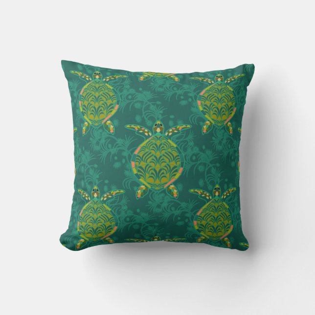 Aquamarine Zee Turtle Pillow Kussen (Voorkant)