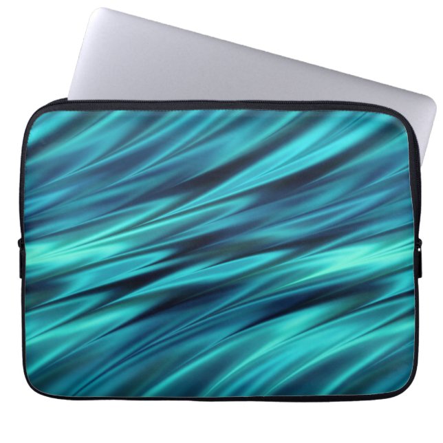 Aquamarine zijdegolven laptop sleeve (Voorkant)