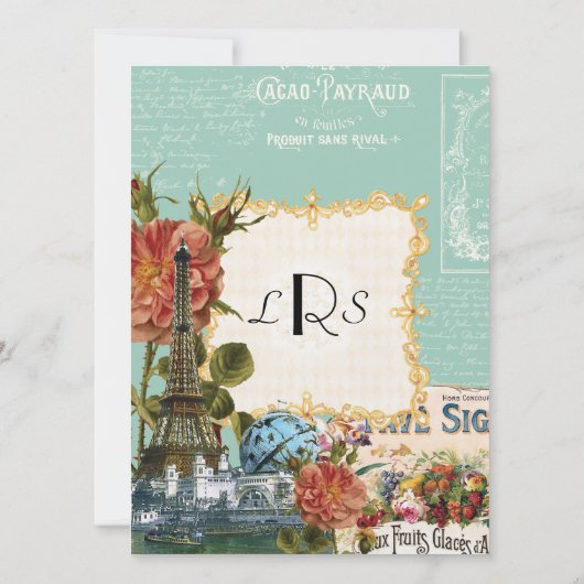 Aquan Cream Eiffeltoren Roos Bruiloft Kaart (Achterkant)