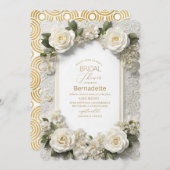 Aquarel 3D witte bloemen goud Bruidsdouche Kaart (Voorkant / Achterkant)