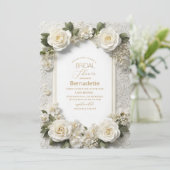 Aquarel 3D witte bloemen goud Bruidsdouche Kaart (Staand voorkant)