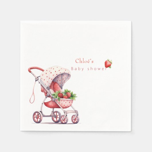 Aquarel Aardbei baby shower Servet (Voorkant)