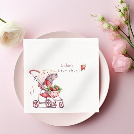 Aquarel Aardbei baby shower Servet