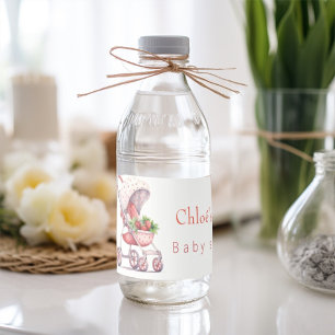 Aquarel Aardbei baby shower Waterfles Etiket