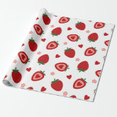 Aquarel Aardbei en Hart Inpakpapier (Uitgerold)