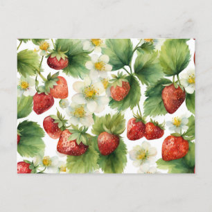 Aquarel Aardbei Fruit en Aardbeibloemen Briefkaart