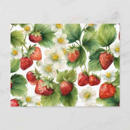 Aquarel Aardbei Fruit en Aardbeibloemen Briefkaart (Voorkant)