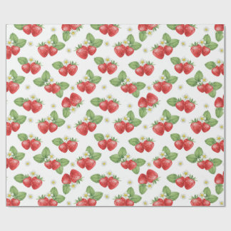 Aquarel aardbei fruit en bloemen  cadeaupapier