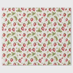 Aquarel aardbeien, bloemen en bladeren cadeaupapier