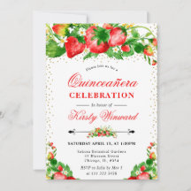 Aquarel Aardbeien en Bloemen Quinceanera