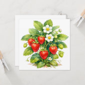 Aquarel Aardbeien en Bloesem  Kaart (Voorkant / Achterkant in situ)