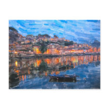 Aquarel. Abend in Vila Nova de Gaia am Douro.