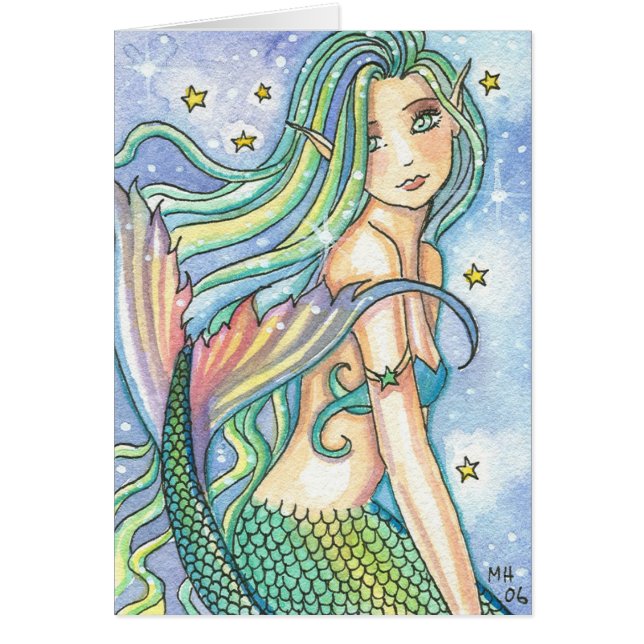 Aquarel ACEO Zeemeermin Kaart (Voorkant)