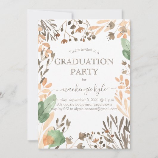 Aquarel Afstudeerfeest Boho Groene Uitnodiging (Voorkant)