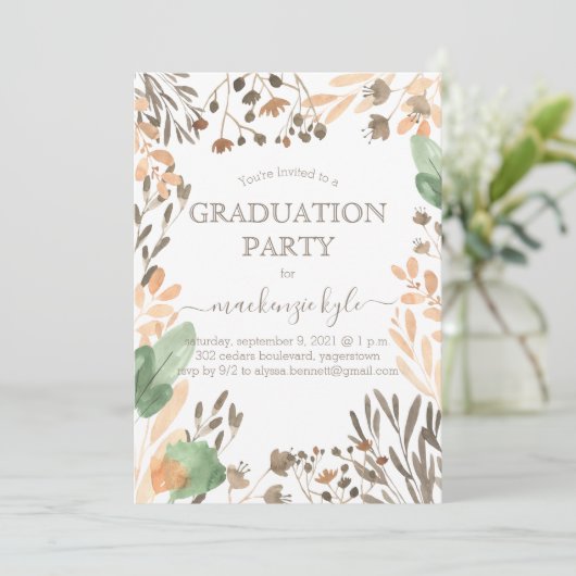 Aquarel Afstudeerfeest Boho Groene Uitnodiging (Staand voorkant)