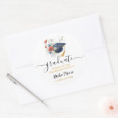 Aquarel Afstudeerhoed Bedankt  Ronde Sticker (Envelop)