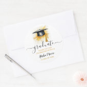 Aquarel Afstudeerhoed Bedankt  Ronde Sticker (Envelop)