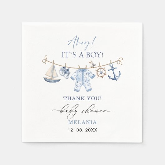    Aquarel ahoy het is een jongen baby shower Servet (Voorkant)