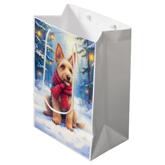 Aquarel Airedale Terrier Besneeerde Kerst Medium Cadeauzakje (Voorkant Gekanteld)