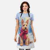 Aquarel Airedale Terrier Besneeerde Kerst Schort (Gedragen)