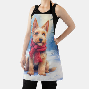 Aquarel Airedale Terrier Besneeerde Kerst Schort