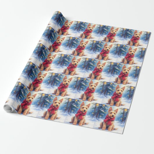 Aquarel Airedale Terrier Besneeïerde Kerst Cadeaupapier (Uitgerold)