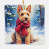 Aquarel Airedale Terrier Besneeïerde Kerst Keramisch Ornament (Voorkant)