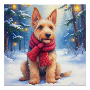 Aquarel Airedale Terrier Besneeïerde Kerst Perfect Poster