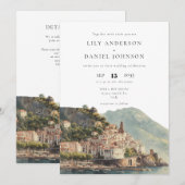 Aquarel Amalfi QR Code Italiaanse Bruiloft Kaart (Voorkant / Achterkant)