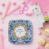 Aquarel Amalfikust Roze Citroenen Bruidsdiner Papieren Bordje (Feest)