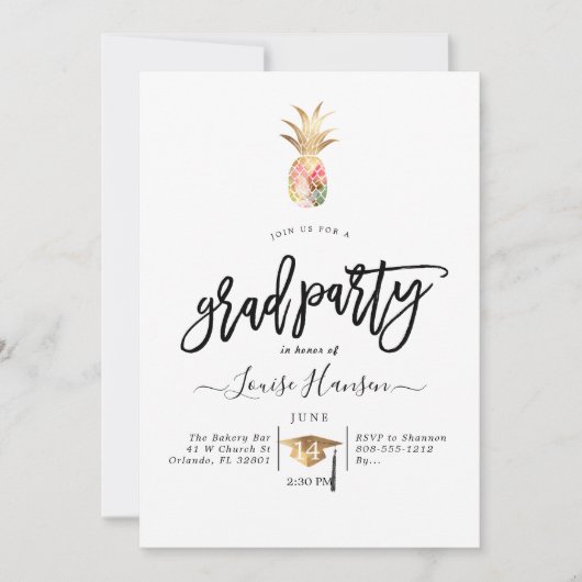 Aquarel Ananas Afstudeerfeest Kaart (Voorkant)