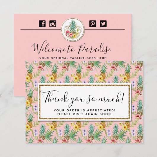 Aquarel Ananas & Hibiscus Bedankkaart Kaart (Voorkant / Achterkant)