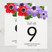 Aquarel Anemoon Bloem Tafel Nummerkaart Kaart (Voorkant / Achterkant)