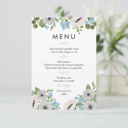 Aquarel Anemoon Bloemen | Trouwmenu Kaart (Staand voorkant)