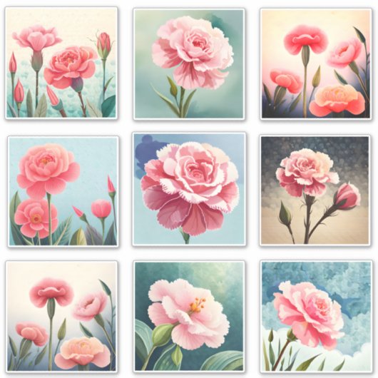 Aquarel Anjer bloemen Scrapbook Sticker (Voorkant)