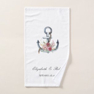 Aquarel Anker Bloemen Maritiem Bad Handdoek