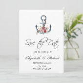 Aquarel Anker Bloemen Nautilus Bewaar de Datum Save The Date (Staand voorkant)