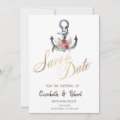 Aquarel Anker Bloemen Nautilus Bewaar de Datum Save The Date (Voorkant)