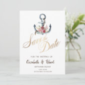 Aquarel Anker Bloemen Nautilus Bewaar de Datum Save The Date (Staand voorkant)