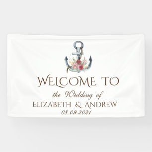 Aquarel Anker Bloemen Scheepvaart Spandoek