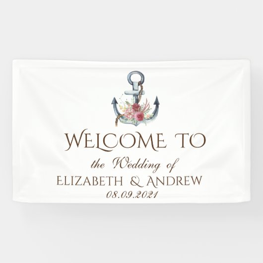 Aquarel Anker Bloemen Scheepvaart Spandoek (Horizontaal)