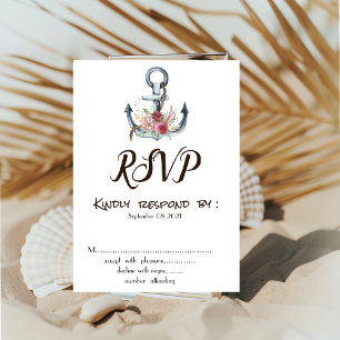 Aquarel Anker Bloemen Trouw RSVP Uitnodiging