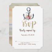 Aquarel Anker Bloemen Zee RSVP  Kaart (Voorkant / Achterkant)