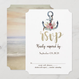Aquarel Anker Bloemen Zeevaart RSVP  Kaart
