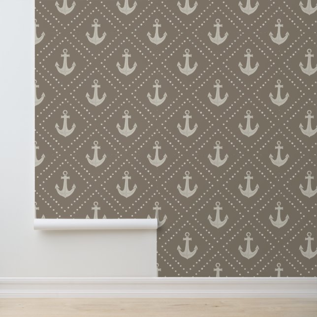 Aquarel Anker Diamant Donker Beige Kust Behang (Applicatie)