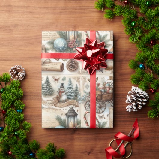 Aquarel Antieke Winter/Kerst Script Cadeaupapier (Feestdagen Geschenken)