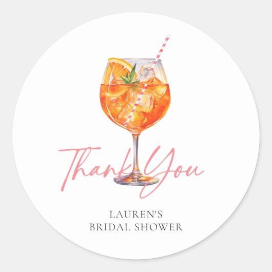 Aquarel Aperol Spritz Bruidsfeest Dank Je Ronde Sticker (Voorkant)