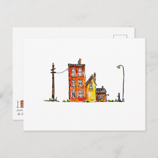 Aquarel appartement met straatverlichting briefkaart (Voorkant / Achterkant)