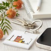 Aquarel appartement met straatverlichting sleutelhanger (Voorkant Rechts)