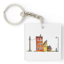 Aquarel appartement met straatverlichting